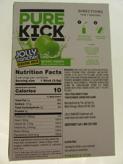 Pure Kick Energy Jolly Rancher Singles Water Drink Mix Sugar Free 3 Green Apple