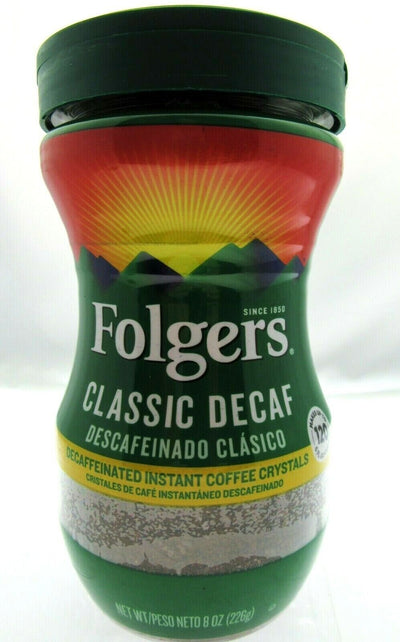 Folgers Classic Decaf Medium Roast Instant Decaffeinated Coffee Crystals, 8 Oz