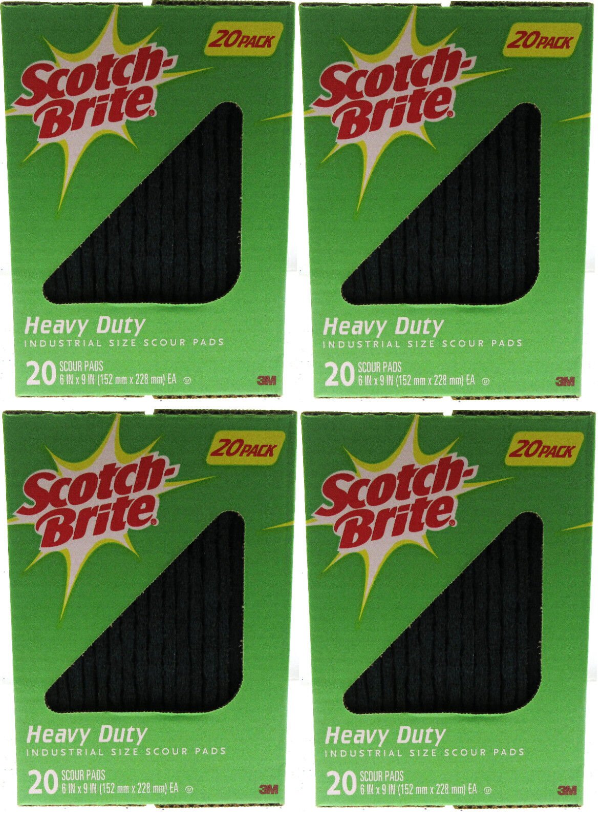 Scotch Brite Heavy Duty Industrial Size Box of 20 Scour Pads 6"x9" ~ Lot of 4