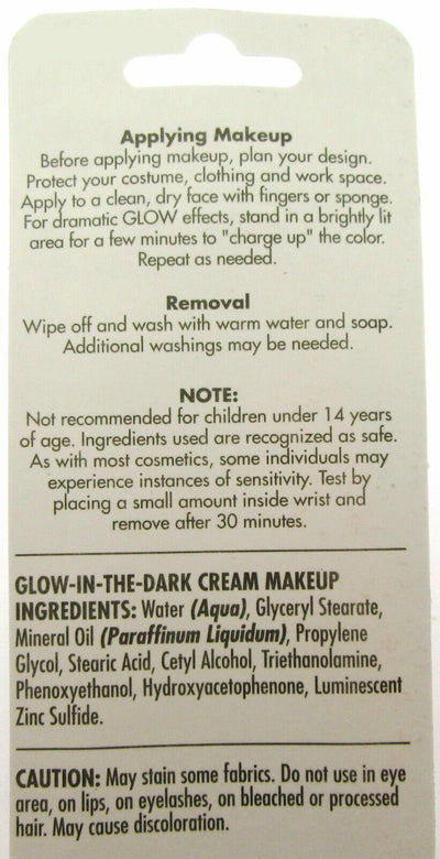 Halloween Glow In The Dark Cream Make Up ~ 1oz Tube
