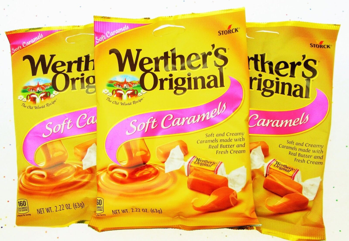 Werther's Soft Caramels 2.22oz Bags Soft Chews Pink Label Chewy Candies Lot of 3