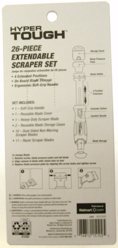 Hyper Tough 26 Piece Scraper Set Razor Adjustable Length Tool Non Marring Blades