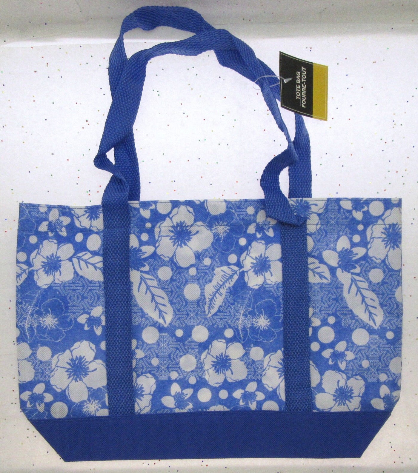 Floral Tote Bag ~ Reusable Eco Bags Grocery Beach ~ Blue