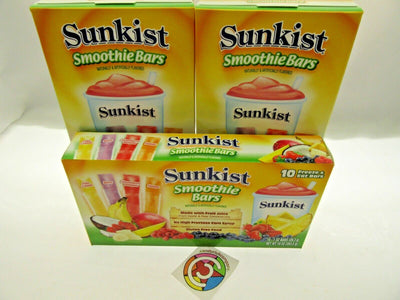 Sunkist Smoothie Freezer Pops 10 freeze pops ~ Slush Bars ~ Lot of 3