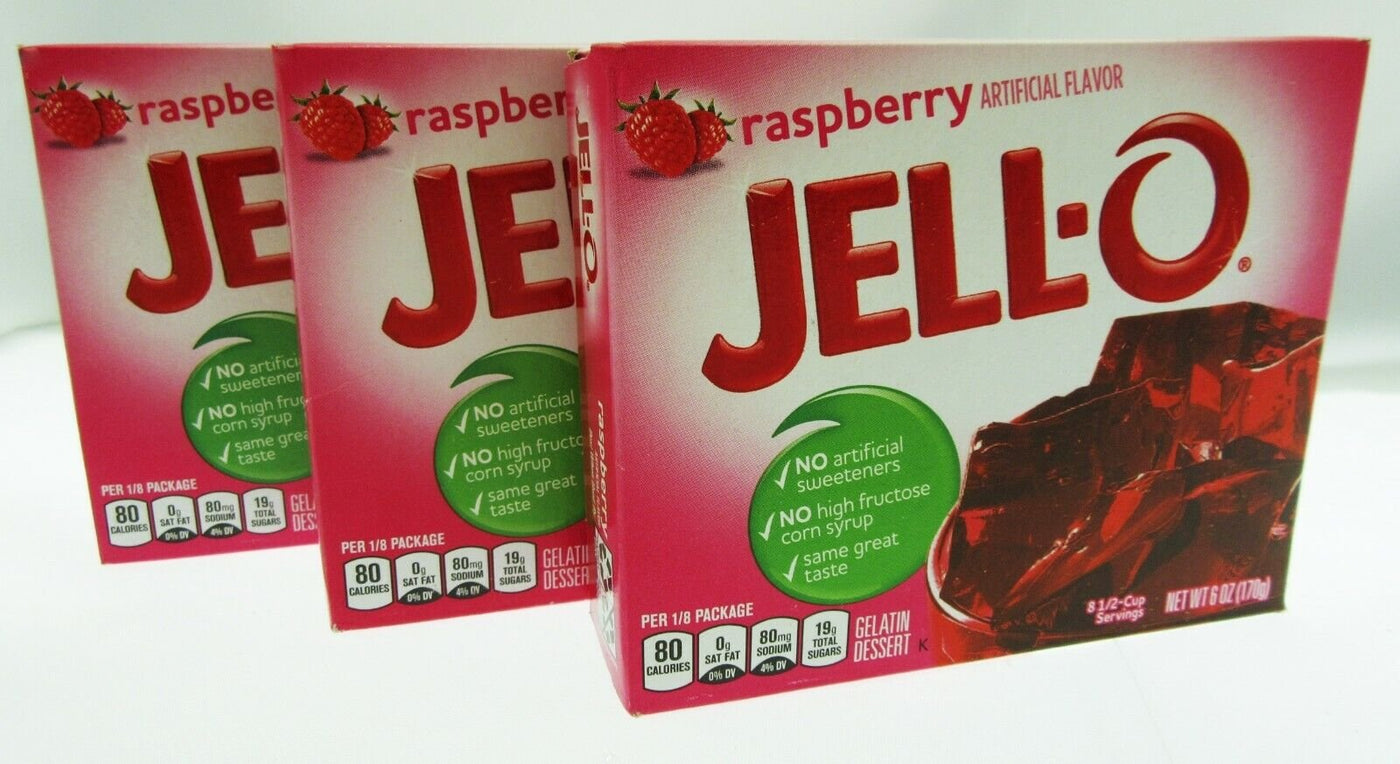 Gelatin Raspberry Rasberry JELL-O  Dessert Jello Low Calorie ~ Lot of Three 6oz