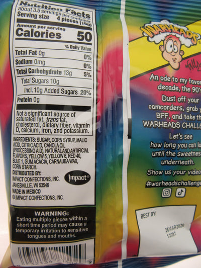 Warheads ~ 2oz bags ~ Extreme SOUR hard candy 5 flavor ~ Lot of 3