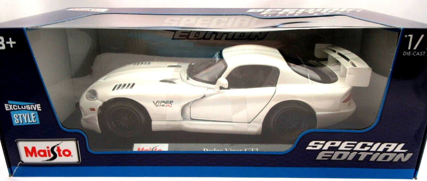 Dodge Viper GT2 ~ White ~ 1:18 Metal Die Cast Car ~ Maisto