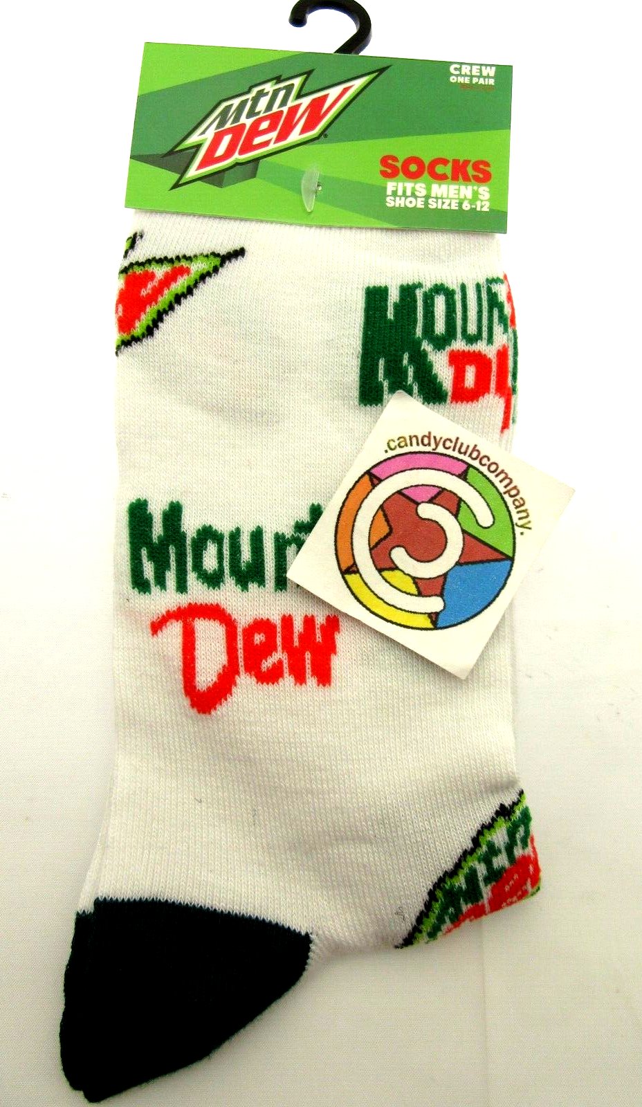 One Pair of Mountain Dew Crew Socks for Men Shoe Sizes 6 - 12
