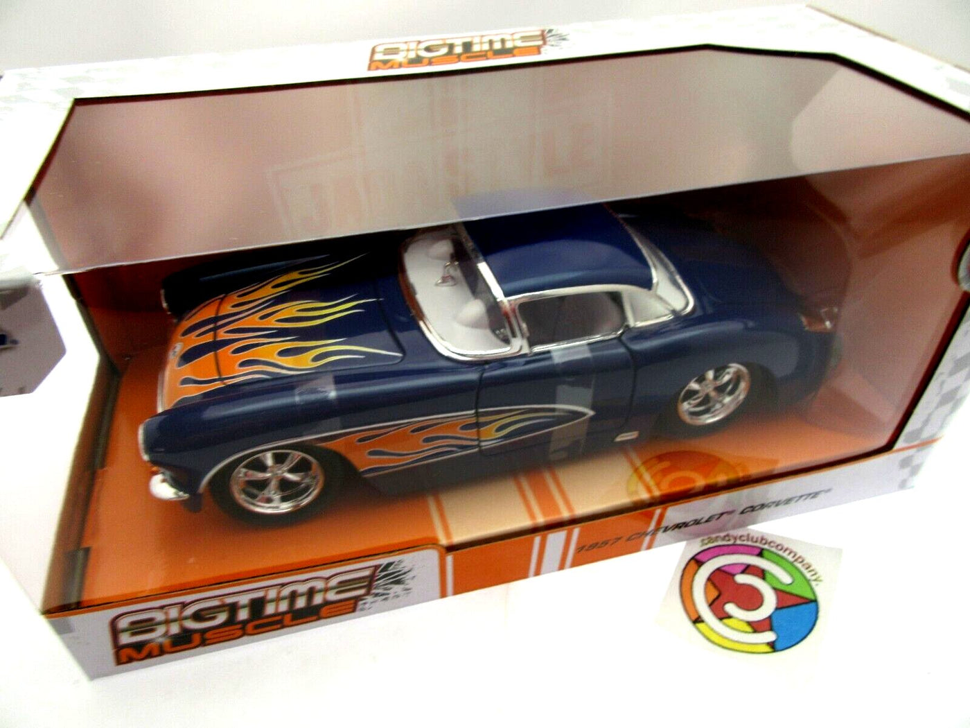 1957 Chevrolet Corvette Blue with Flames Metal Die Cast Car   1:24