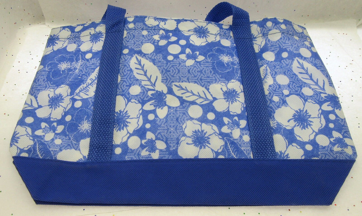 Floral Tote Bag ~ Reusable Eco Bags Grocery Beach ~ Blue