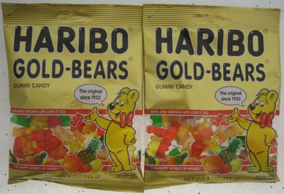 HARIBO Gold Gummi Bears fruit chewy candy gummy a ~ 4oz bag ~ Lot of 2