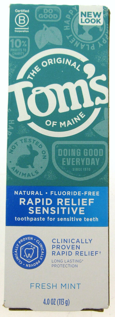 Tom's Fluoride Free Natural Toothpaste Fresh Mint Rapid Relief Sensitive 4oz