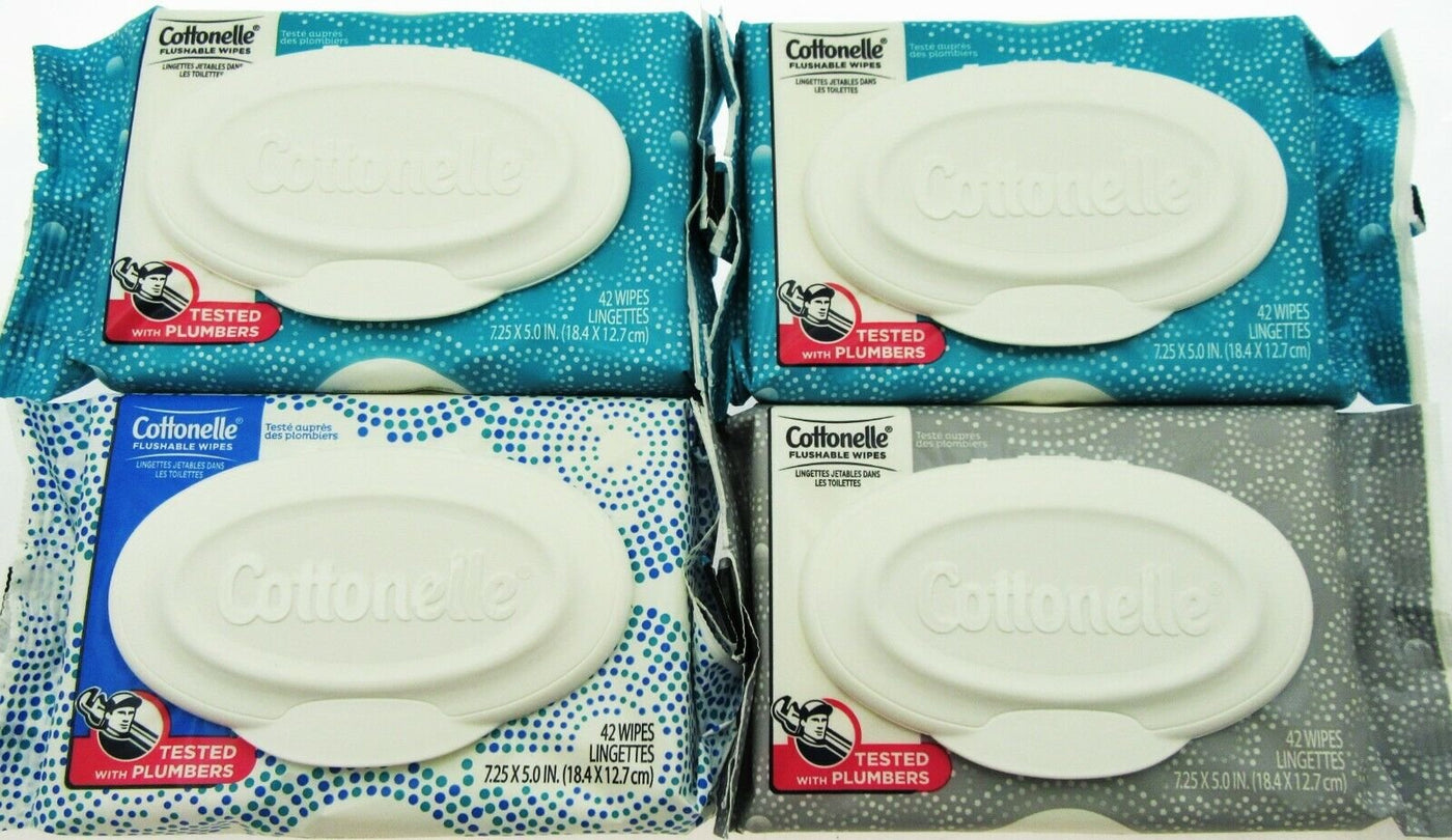 RESEALABLE KLEENEX COTTONELLE FLUSHABLE MOIST WIPES 168 Total ~ Lot of 4