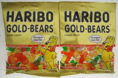 HARIBO Gold Gummi Bears fruit chewy candy gummy a ~ 4oz bag ~ Lot of 2