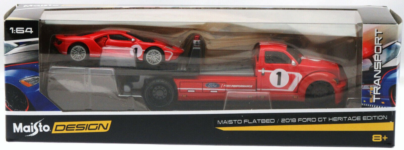 Maisto Die Cast ~ Flatbed ~ 2018 Ford GT ~ Red ~ 1:64 Scale