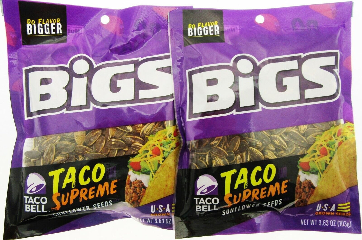 Bigs Taco Bell ~ Taco Supreme ~ Sunflower Seeds ~ 3.63oz bag ~ Lot of 2