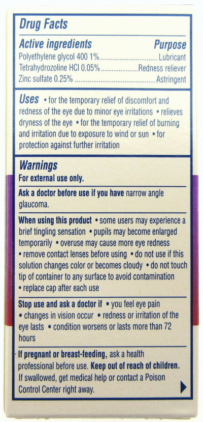 Visine Red Eye Total Comfort ~ Muli-Symptom ~ Red Eye Drops Lubricant ~1/2 fl oz