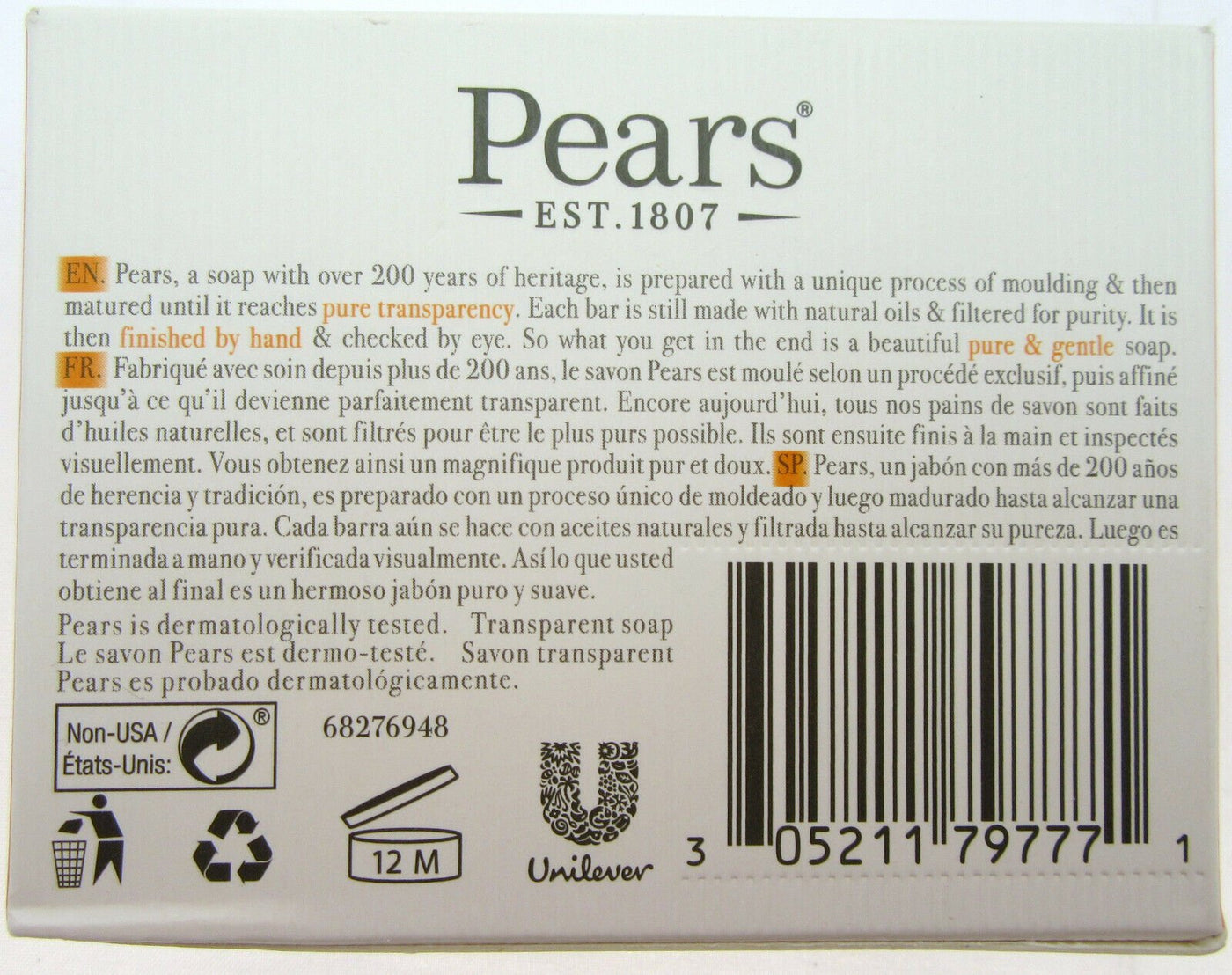 Pears Transparent Soap ~ Gentle Care Mild Sensitive Skin Pear Cleanser Lot of 3