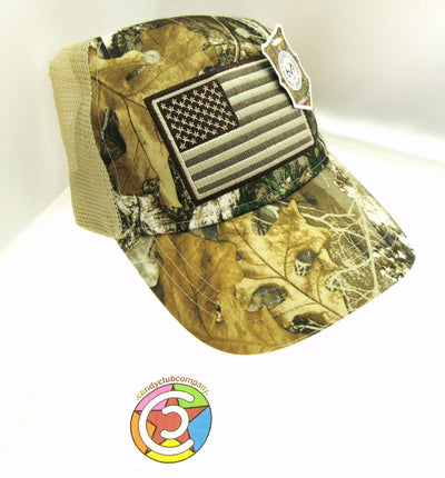 US Flag Cap Headwear Vented Hat ~ Camouflage Head ~ One Size ~ B