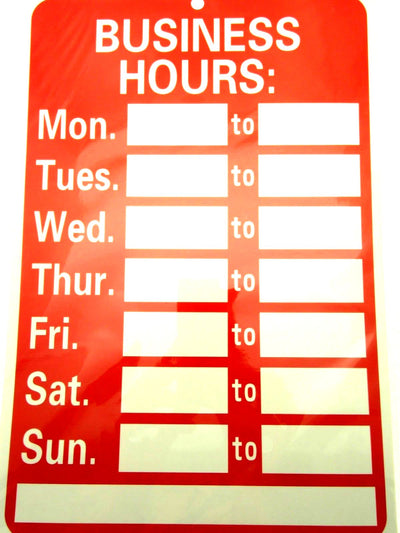 Business Hours Sign with Sticker Decal Numbers - 11.8" x 7.87" Red