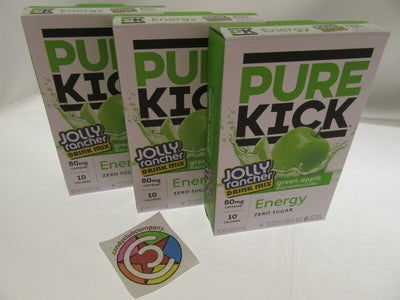 Pure Kick Energy Jolly Rancher Singles Water Drink Mix Sugar Free 3 Green Apple
