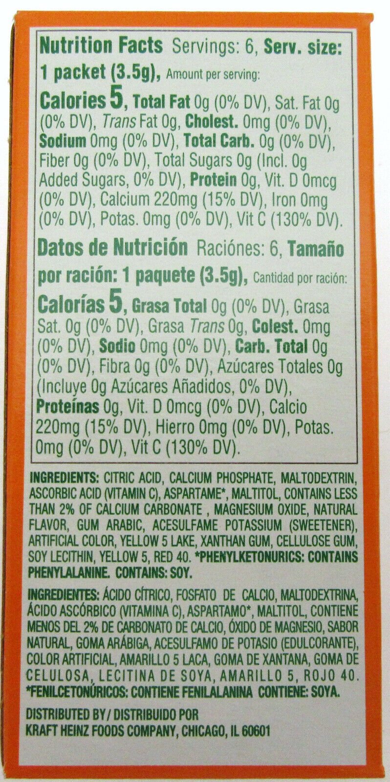 TANG Orange Naranja ~Packets ~ Sugar Free ~ New Look ~ Drink Mix ~ Lot of 3