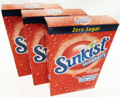 Sunkist Strawberry ~ Packets ~ Zero Sugar Free ~ Drink Mix ~ 3 Boxes