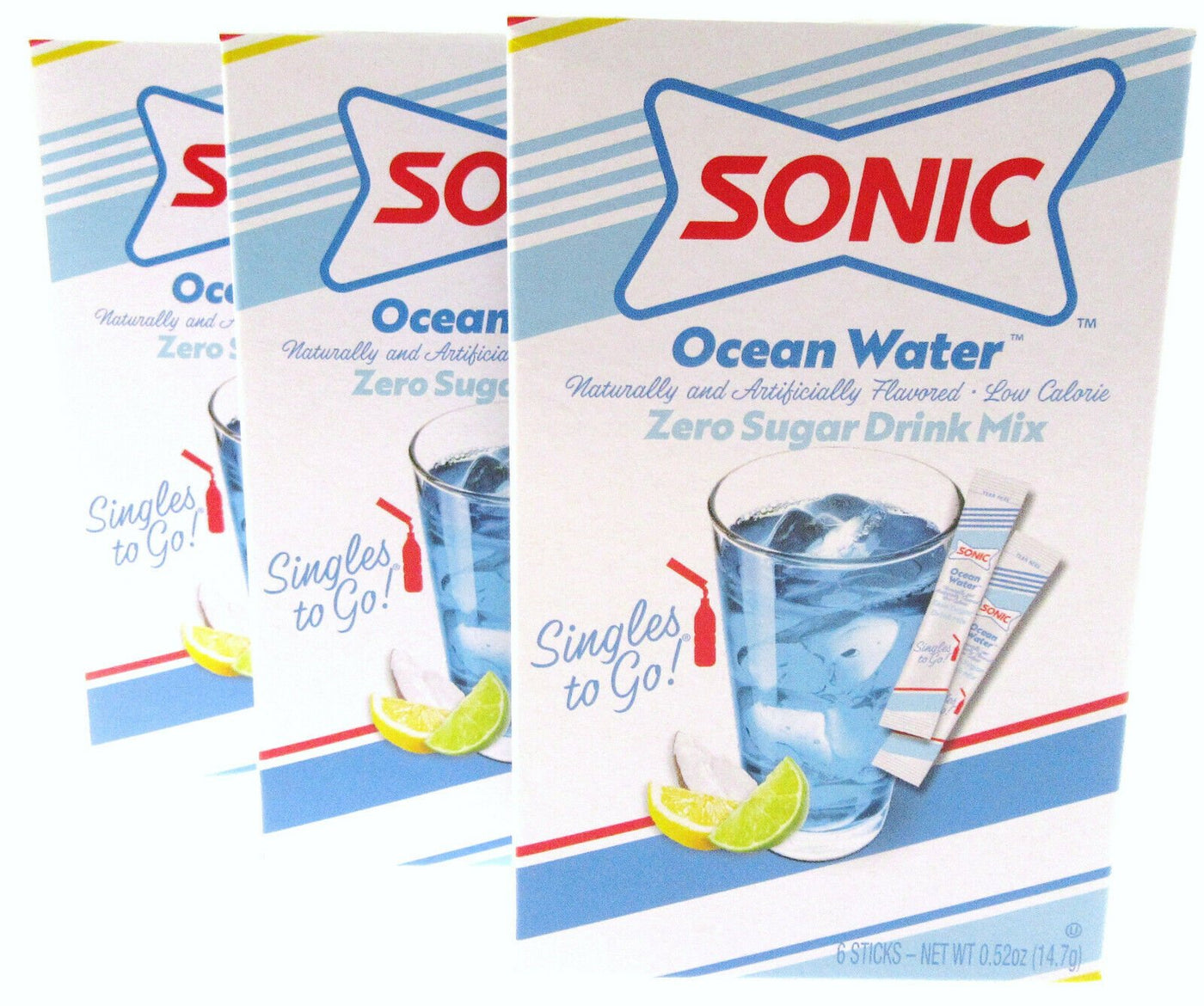 Sonic Ocean Water ~ Packets ~ Zero Sugar Free ~ Drink Mix ~ Lot of 3