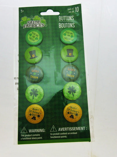Saint Patrick's Day Pins 10 pack ~ Kiss Me I'm Irish Lucky Charm Clover