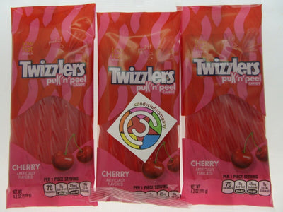 Twizzlers Lot of 3 Cherry Pull N Peel Candy Chewy Licorice Candies Sweet