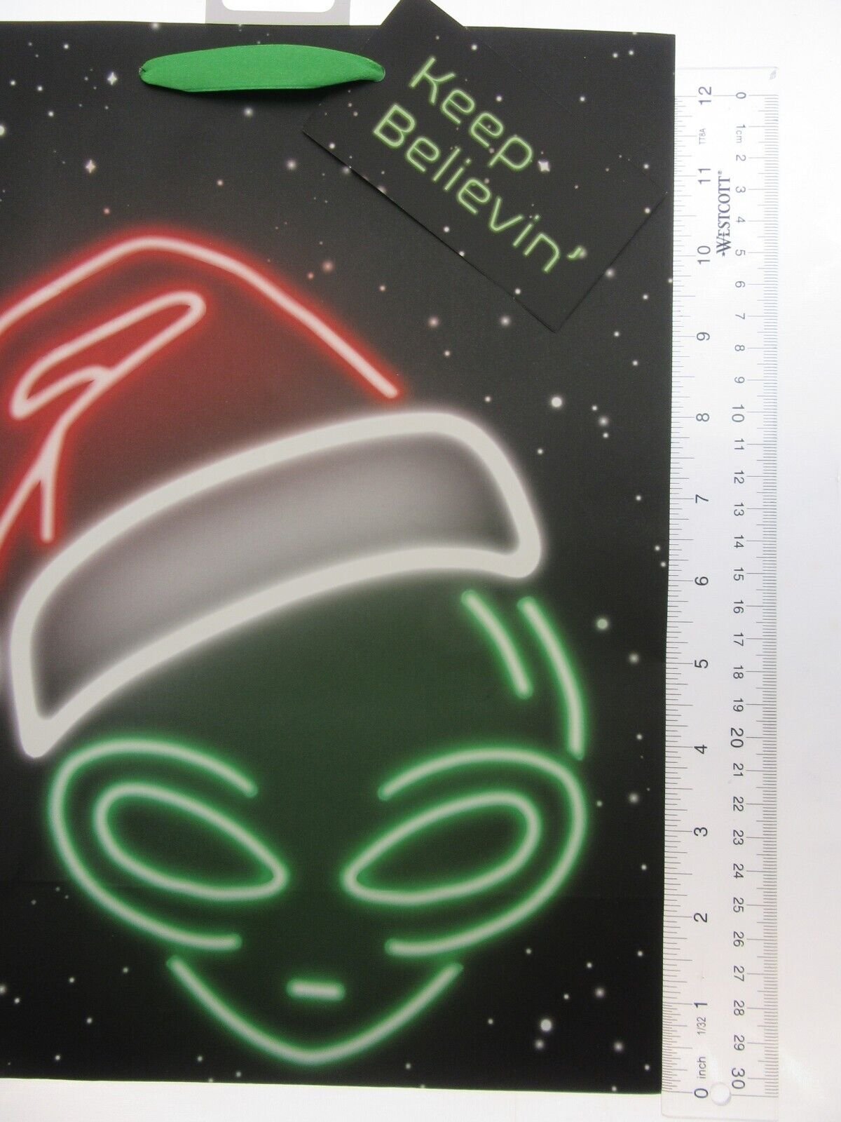 Alien in Santa Hat Gift Bags ~ Keep Believin ~ Lot of Two ~ 10" x 12.5" each