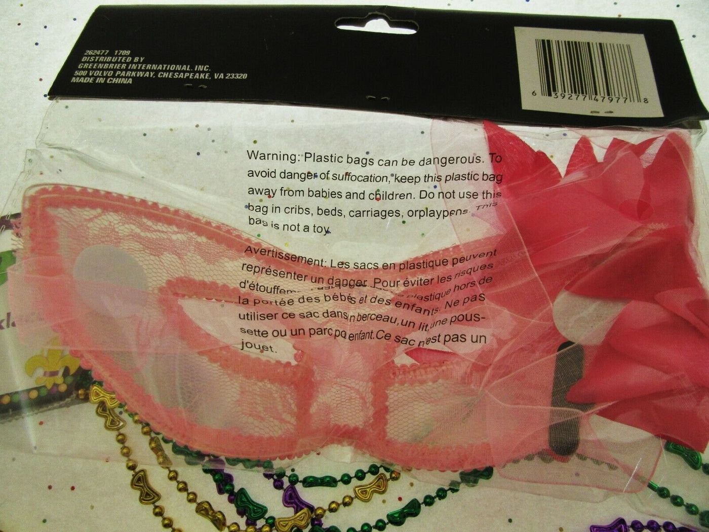 Mardi Gras Eye Mask & Necklaces Costume Mascaraed Parade New Orleans Party pink