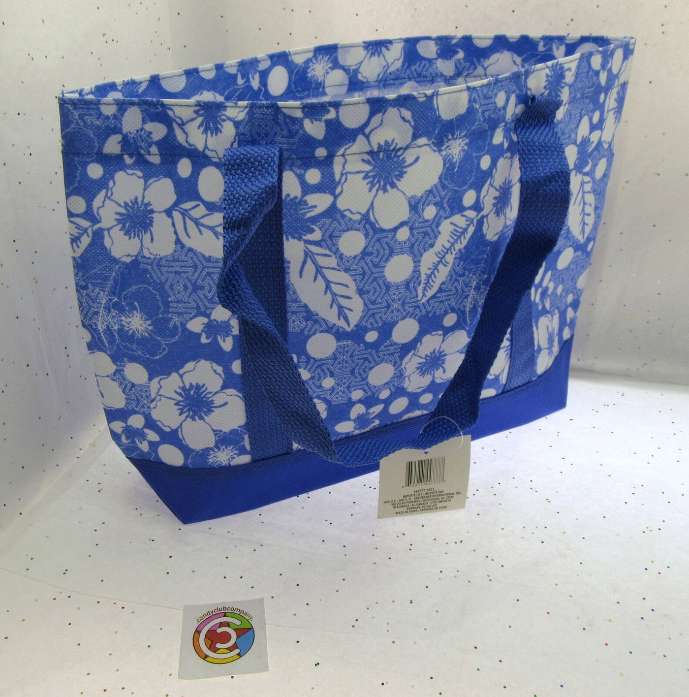 Floral Tote Bag ~ Reusable Eco Bags Grocery Beach ~ Blue