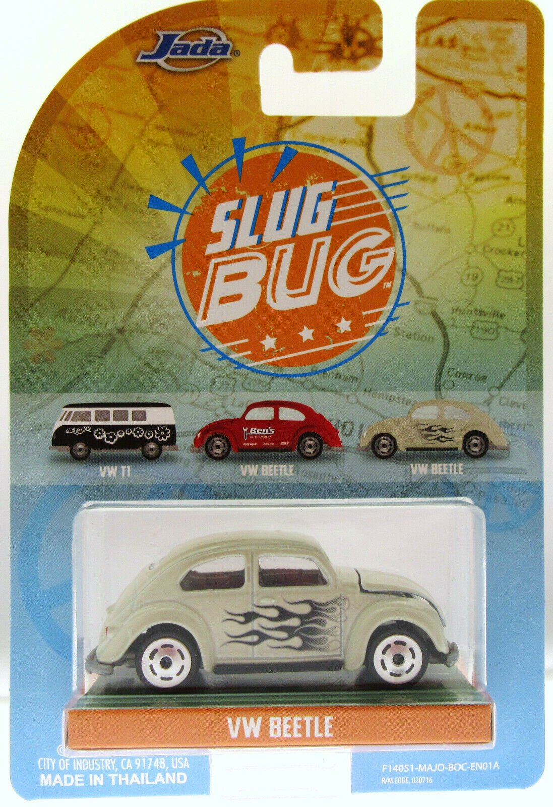 VW Beetle ~ Punch Buggy ~ Cream White with Flames ~ 1:55 Scale