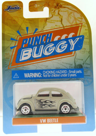 VW Beetle ~ Punch Buggy ~ Cream White with Flames ~ 1:55 Scale