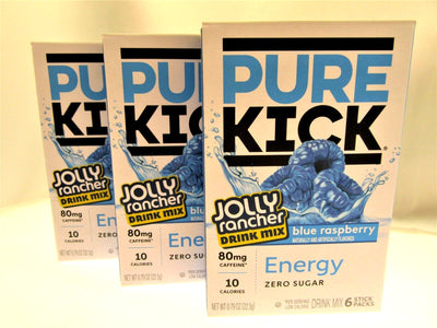 Pure Kick Energy Jolly Rancher Singles Water Drink Mix Sugar Free 3 Blue Raspber