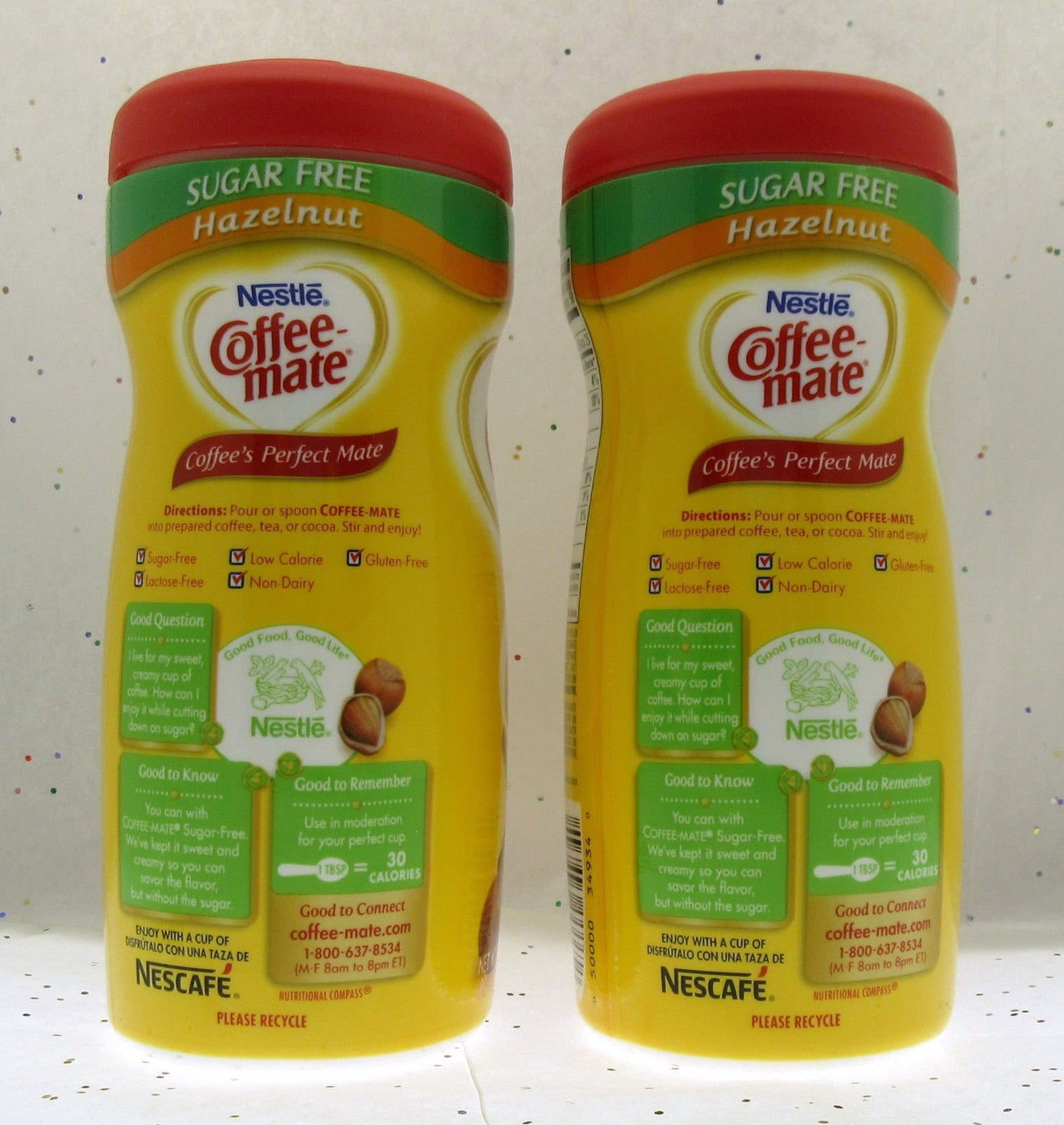 Coffee Mate ~ Hazelnut ~ Sugar Free Creamer  10.2 oz containers ~Lot of 2