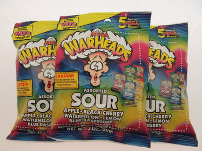 Warheads ~ 2oz bags ~ Extreme SOUR hard candy 5 flavor ~ Lot of 3