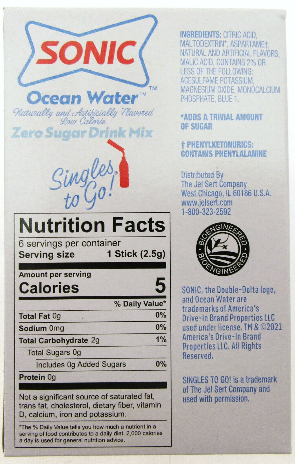 Sonic Ocean Water ~ Packets ~ Zero Sugar Free ~ Drink Mix ~ Lot of 3