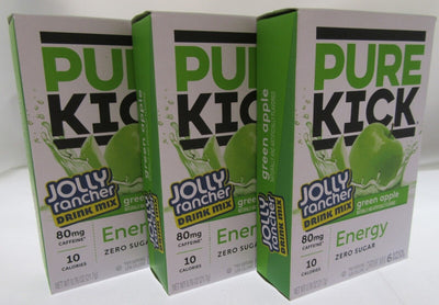 Pure Kick Energy Jolly Rancher Singles Water Drink Mix Sugar Free 3 Green Apple