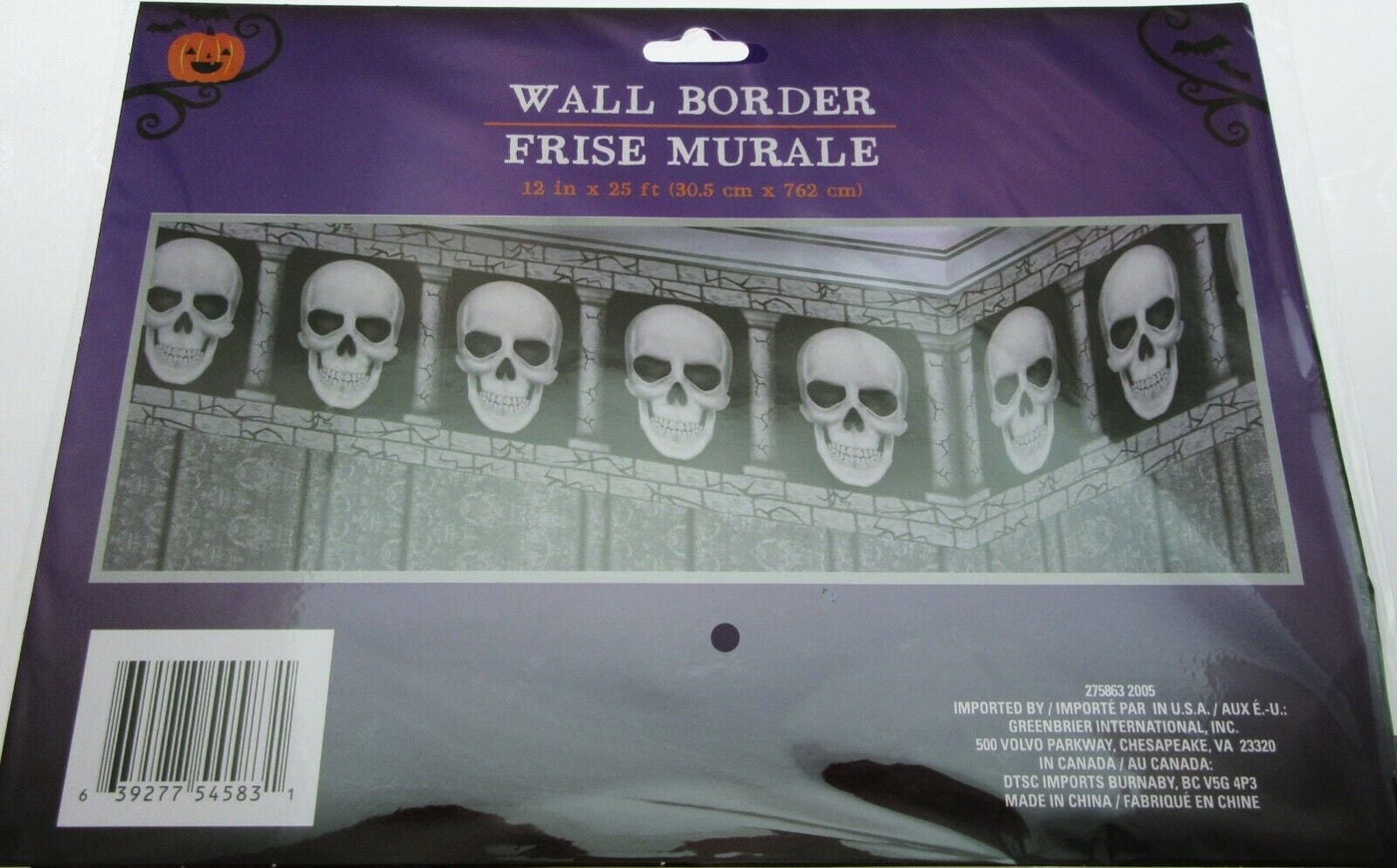 Halloween Wall Border ~ Skull & Pillar 12" x25 ft Frise Murale Spooky Decor