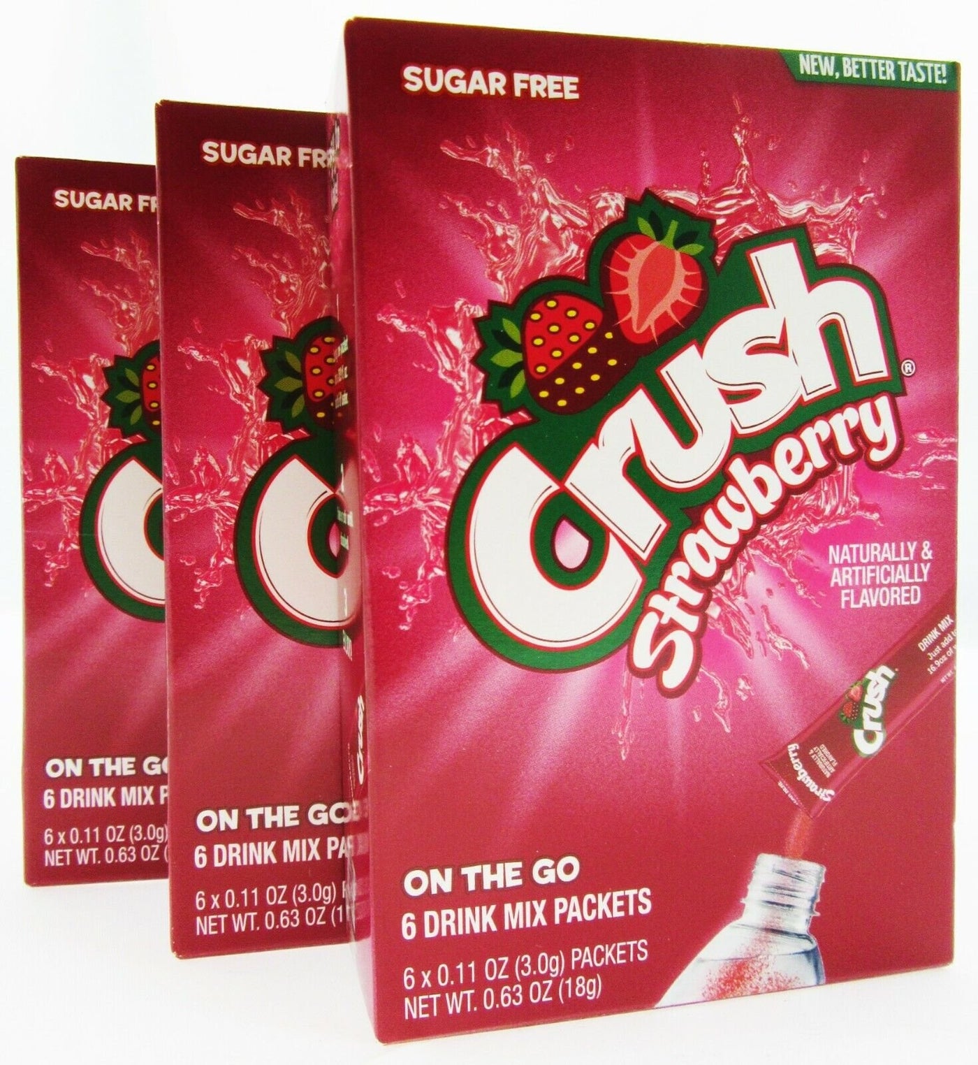 Strawberry Crush ~ Packets ~ Sugar Free ~ Drink Mix ~ Lot of 3