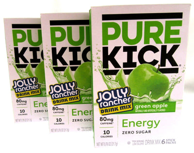 Pure Kick Energy Jolly Rancher Singles Water Drink Mix Sugar Free 3 Green Apple