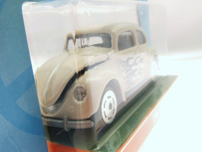 VW Beetle ~ Punch Buggy ~ Cream White with Flames ~ 1:55 Scale