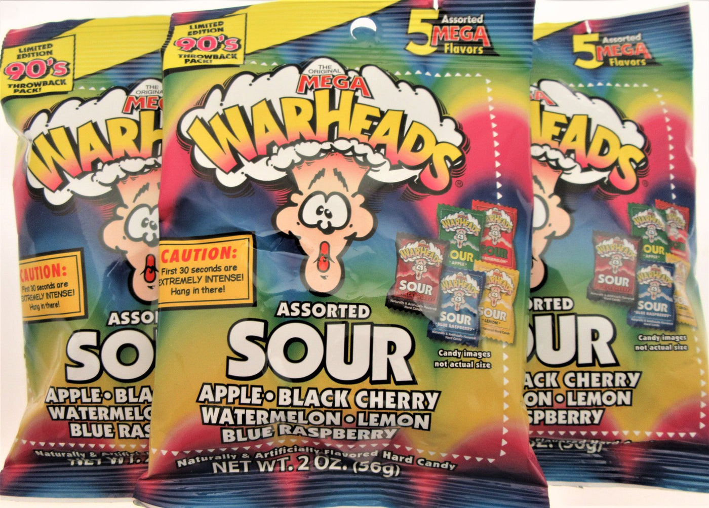 Warheads ~ 2oz bags ~ Extreme SOUR hard candy 5 flavor ~ Lot of 3