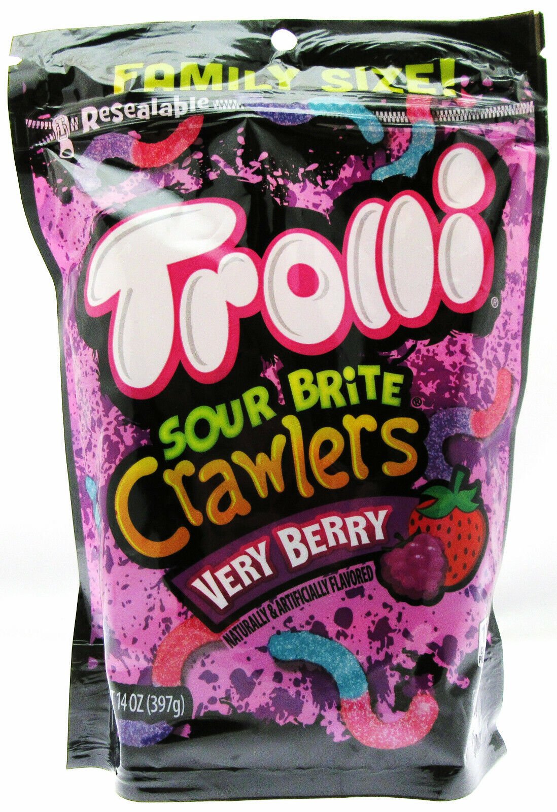 Trolli ~ Very Berry ~ Sour Brite Crawlers Gummi Worms ~ Resealable 14oz Bag