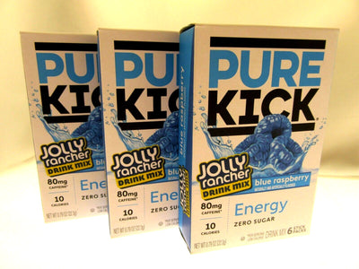 Pure Kick Energy Jolly Rancher Singles Water Drink Mix Sugar Free 3 Blue Raspber