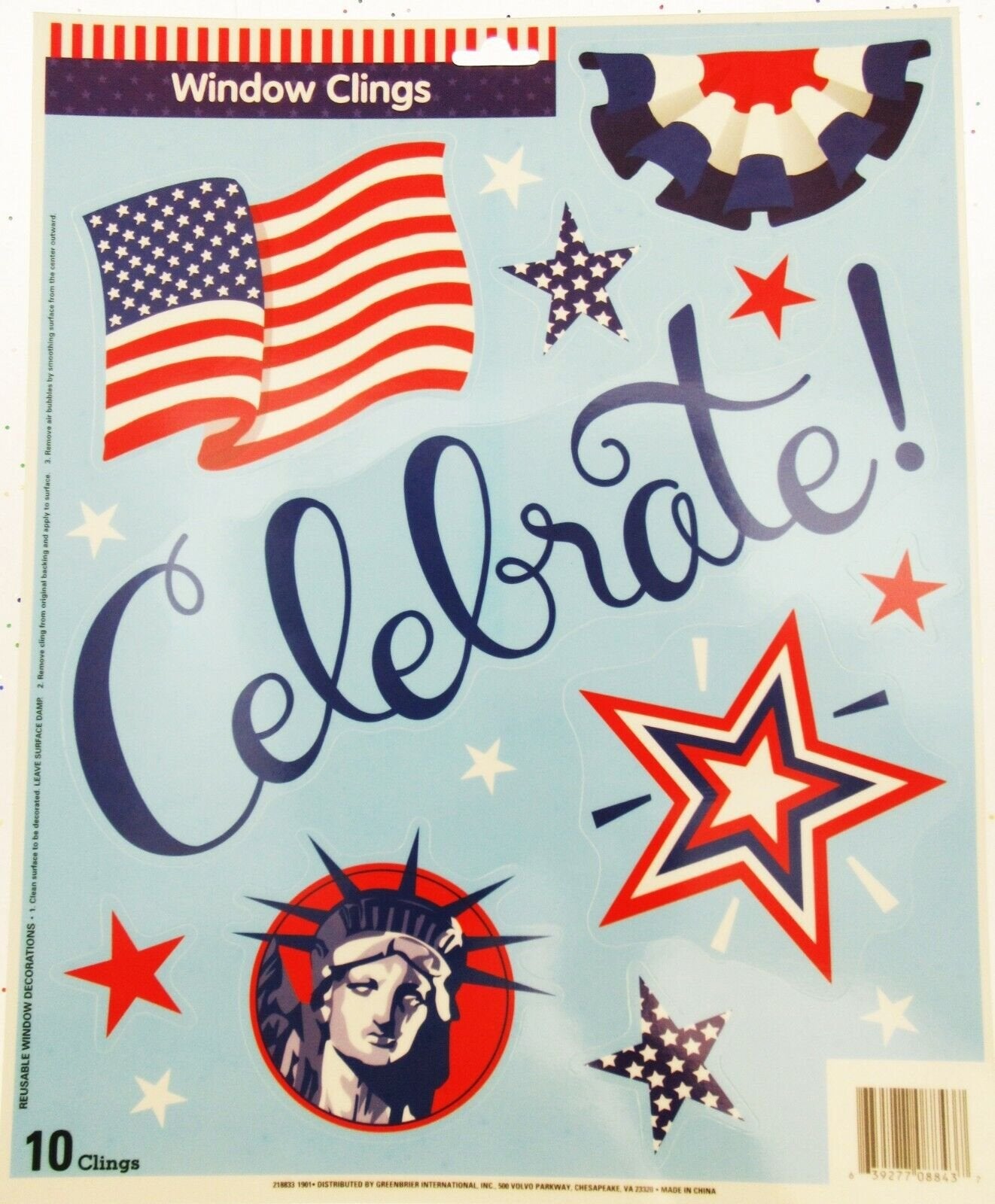 Window Clings Celebrate Patriot Stars Lady Liberty Top Hat Flag Patriotic