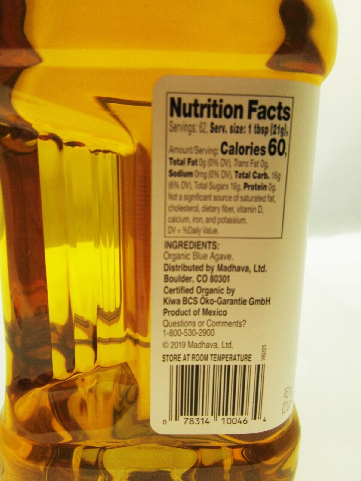 100% Blue Agave Sweetener ~ Organic Non-GMO ~ Golden Light ~ 46oz Bottle