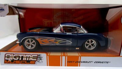 1957 Chevrolet Corvette Blue with Flames Metal Die Cast Car   1:24